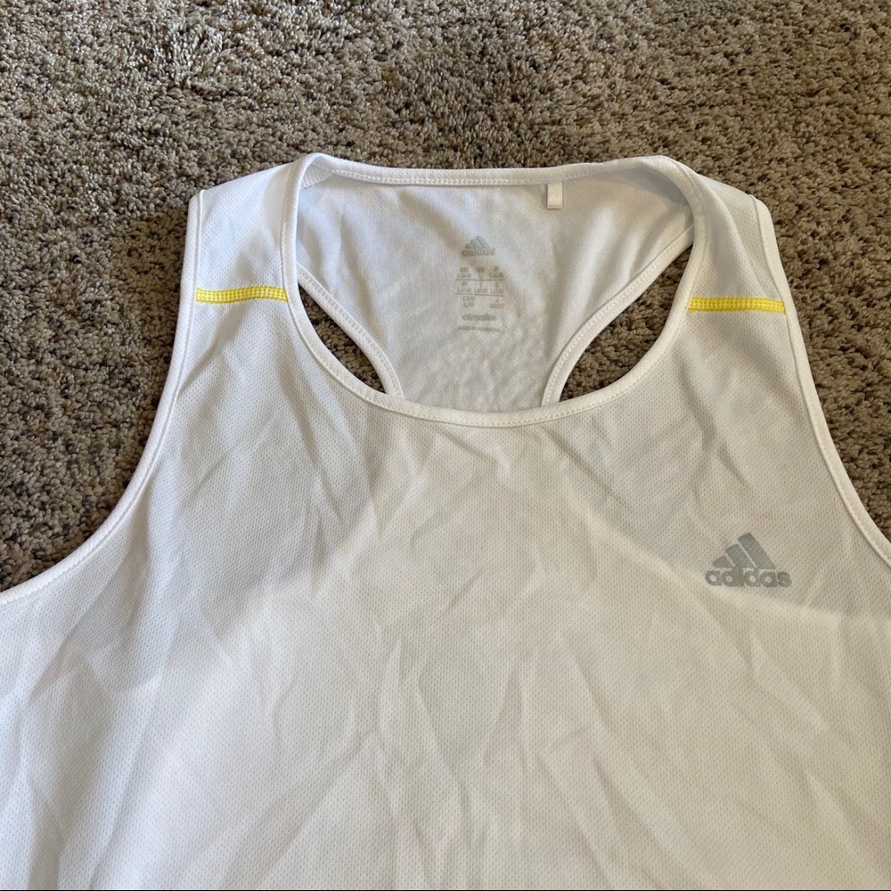 Adidas White Yellow Stripe Athletic Workout Tank Top Shirt Large - Picture 2 of 11